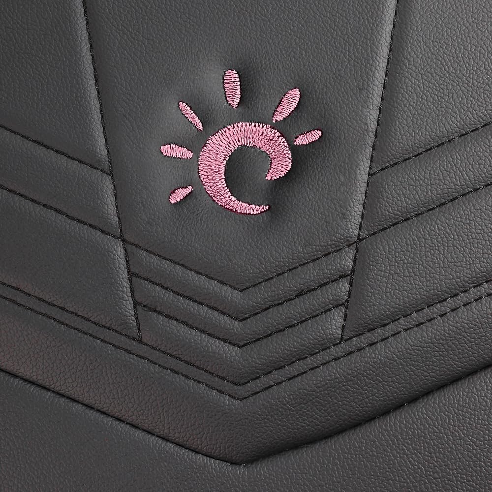 Comfortable Leather Auto Car Seat Covers Front & Rear Seat Protector Fit Sedan SUV 5 Seats Full Set Universal Fit (Black and Pink, Full Set)