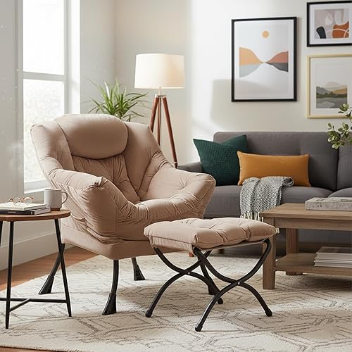 Miniatura 304 de Welnow Silla Lazy con otomana, moderna silla de descanso con reposabrazos y un bolsillo lateral, sillón para sofá de ocio, sillón de lectura