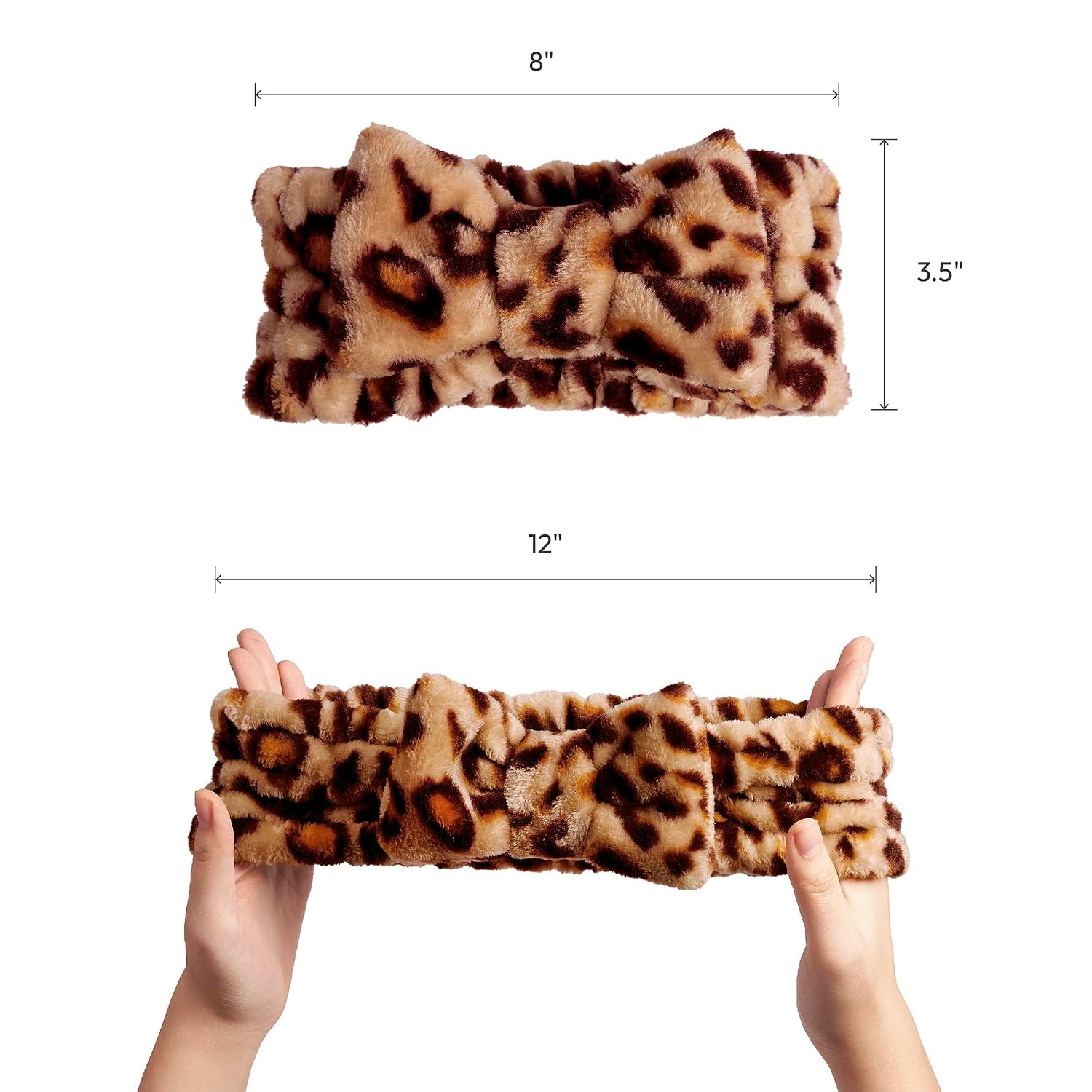 Red by Kiss Spa Headband for Washing Face Facial Makeup Bow Head Band Soft Plush Fleece Stretchy Head Wraps for Women Shower Bath Washing Face Mask (LEOPARD) image 3