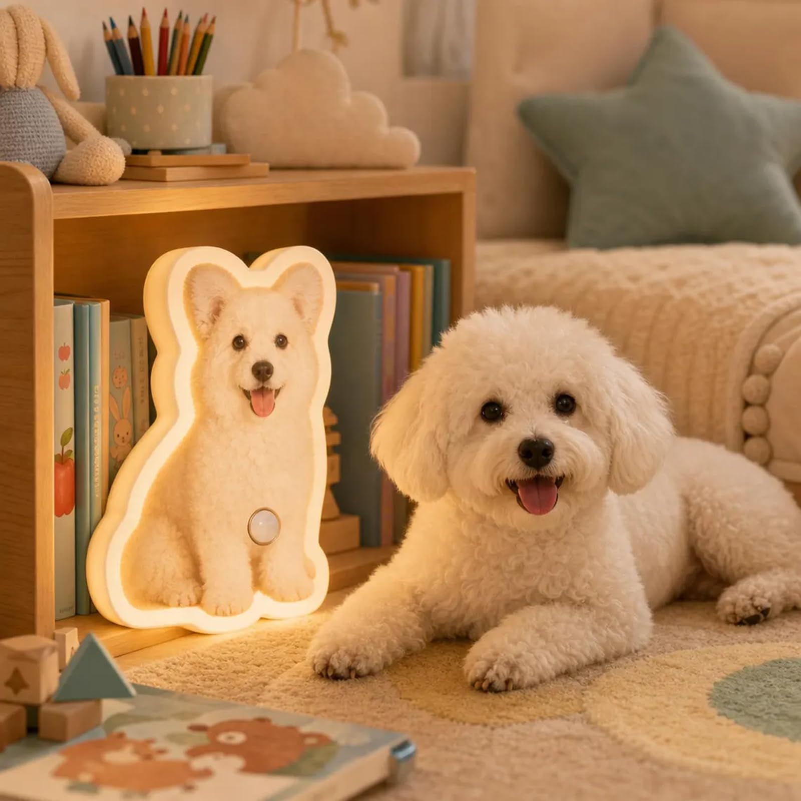 Luz nocturna personalizada con sensor de movimiento para mascotas, sensor 3D personalizado, decoración de pared para perro, luz nocturna 3D personalizada para mascotas (35 cm)