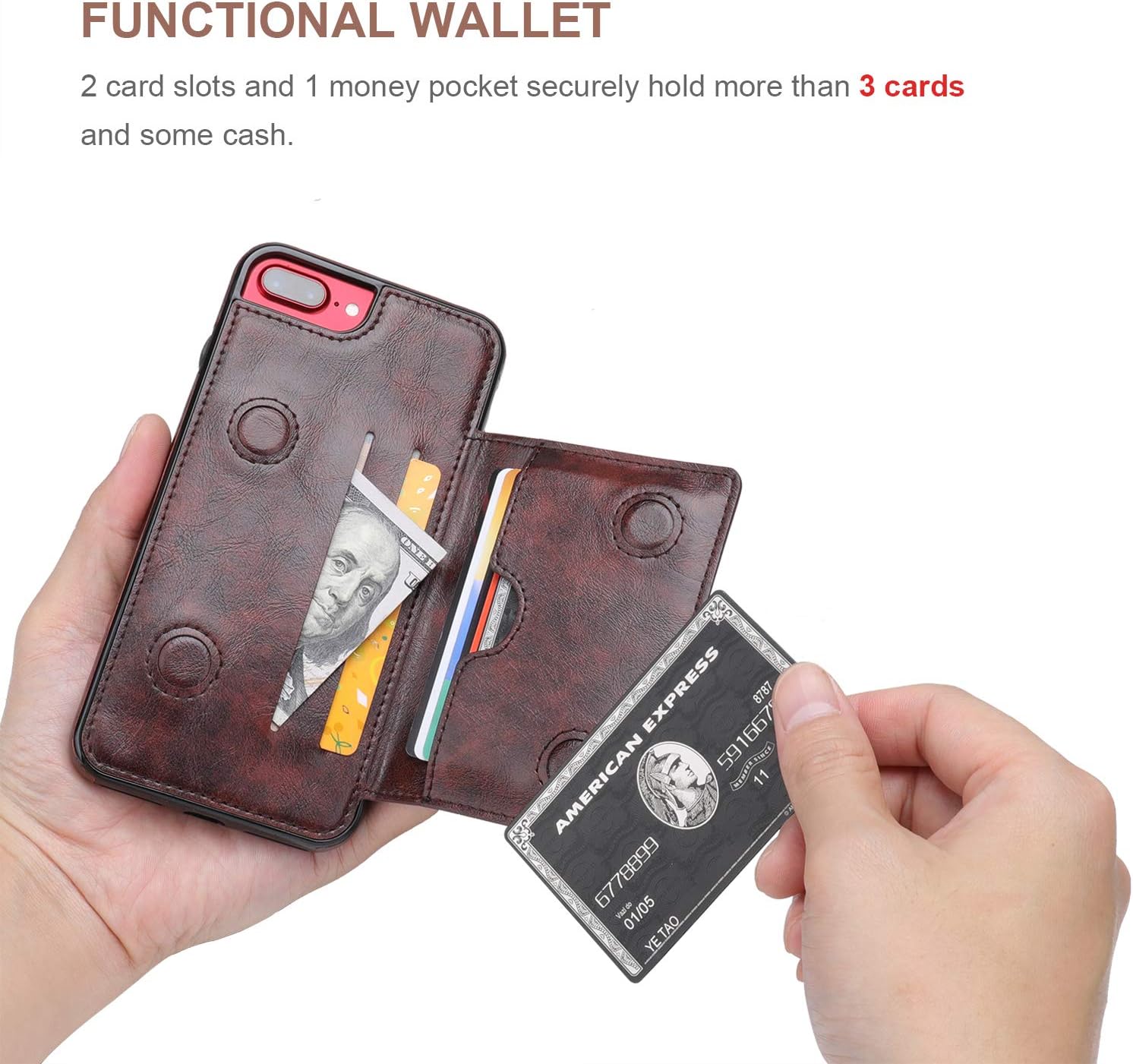 KIHUWEY iPhone 7 Plus iPhone 8 Plus Wallet Case with Credit Card Holder, Premium Leather Kickstand Durable Shockproof Protective Cover for iPhone 7 Plus/8 Plus 5.5 Inch(Brown)