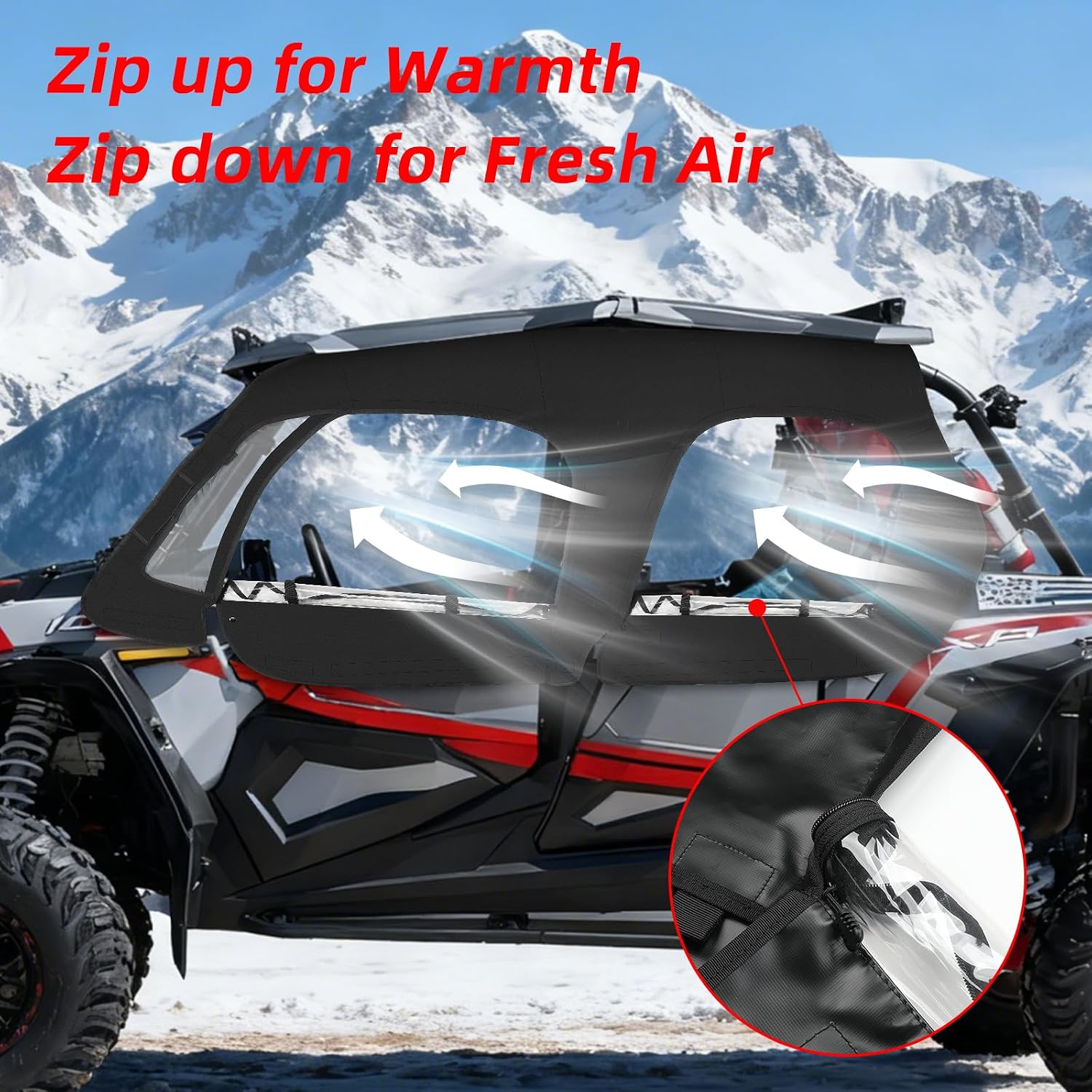 2014-2023 RZR XP4 1000 Soft Upper Doors Kit YKK Zipper, UTV Cab Enclosure Compatible with Polaris RZR XP 4 1000 2014-2023, Work with Side Mirror Windshield Roof