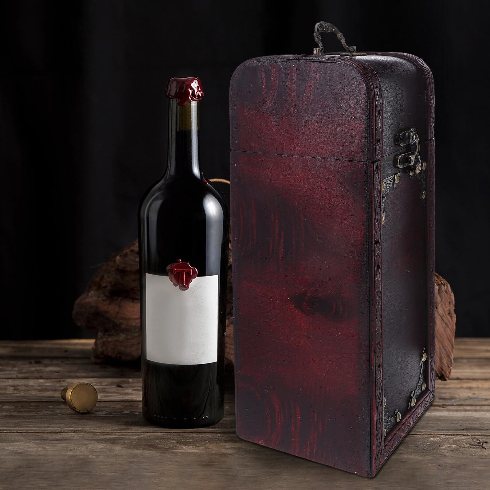 Scatola Decorativa in Legno per Vino Scatola di Conservazione per Bottiglie di Vino Portabottiglie Singolo in Legno Retrò per Feste e Regali
