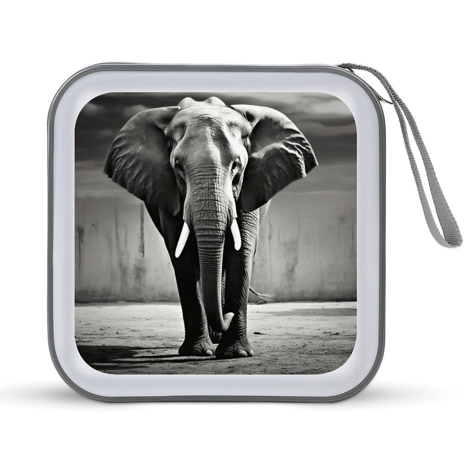 VstaDank Black and White Elephant CD Case DVD Holder Storage Portable Carrying Binder Holder Wallet Large Storage Disc Wallet Bag Hard Plastic DVD Disc Case Large Media Binder 40 Capacity