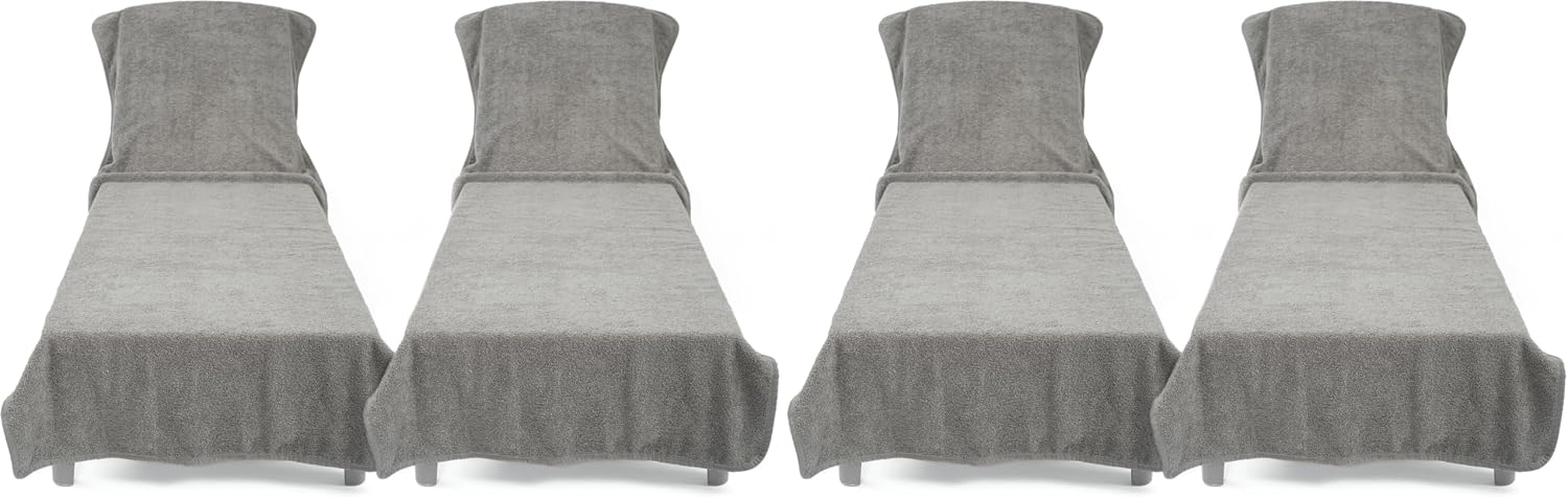 Cotton Paradise 2 Piece Lounge Chair Towels with Pocket, 32 * 86" inches Pool Chair Towels, Soft and Absorbent Chaise Lounge Towels for Pool (Light Gray, 2 Piece) (Pack of 2)