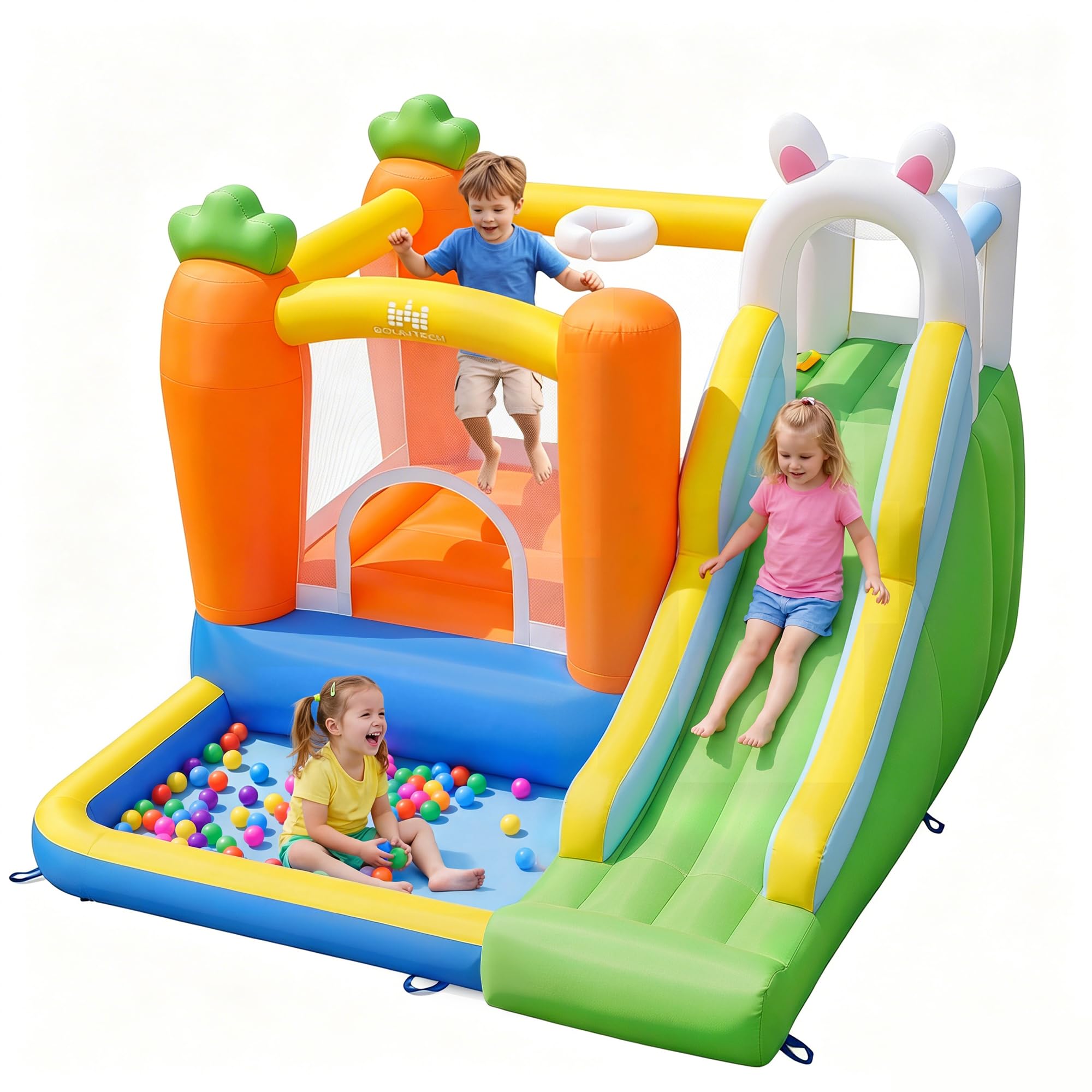 GOPLUS Chateau Gonflable Enfant Thème Lapin avec Toboggan sans Souffleur