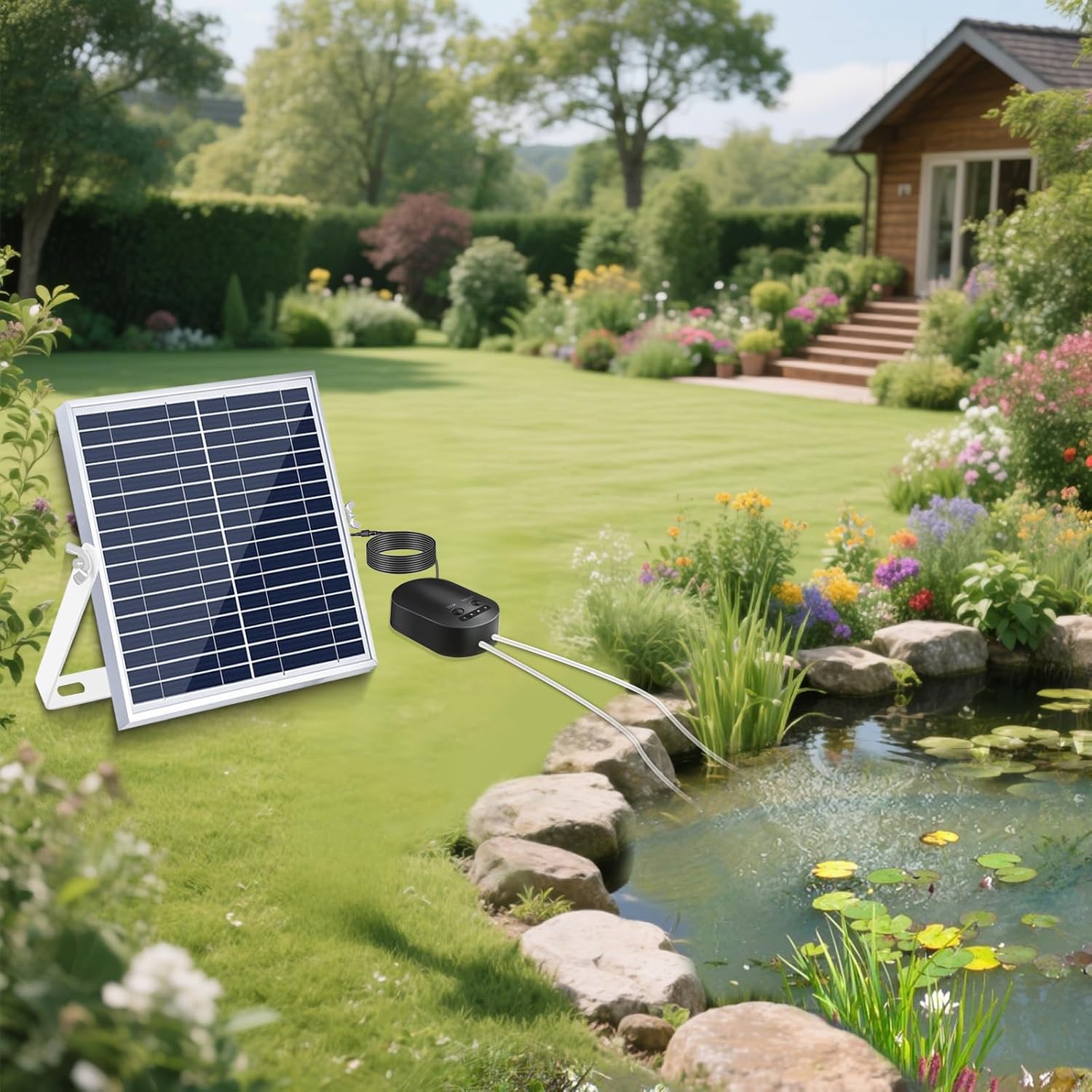 Lewisia 15W Solar Aerator Air Pump Battery with Air Hoses and Bubble Stones Fish Tank Pond Bubble Oxygenator