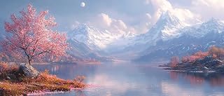 Mountain Diamond Pinting Cherry Blossoms Diamond Art Kits Adults, Crystal Gem Art Round Full Drill Crystal Rhinestone Embroidery Cross Stitch Hobbies for Adults Women, Home Decor 50x100cm -hjw26048L
