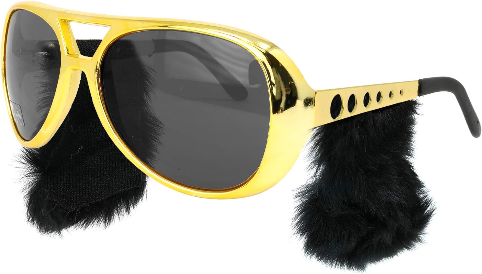 Skeleteen Gold Rockstar Costume Glasses - Gold Celebrity Aviator Shades With Sideburns - 1 Pair