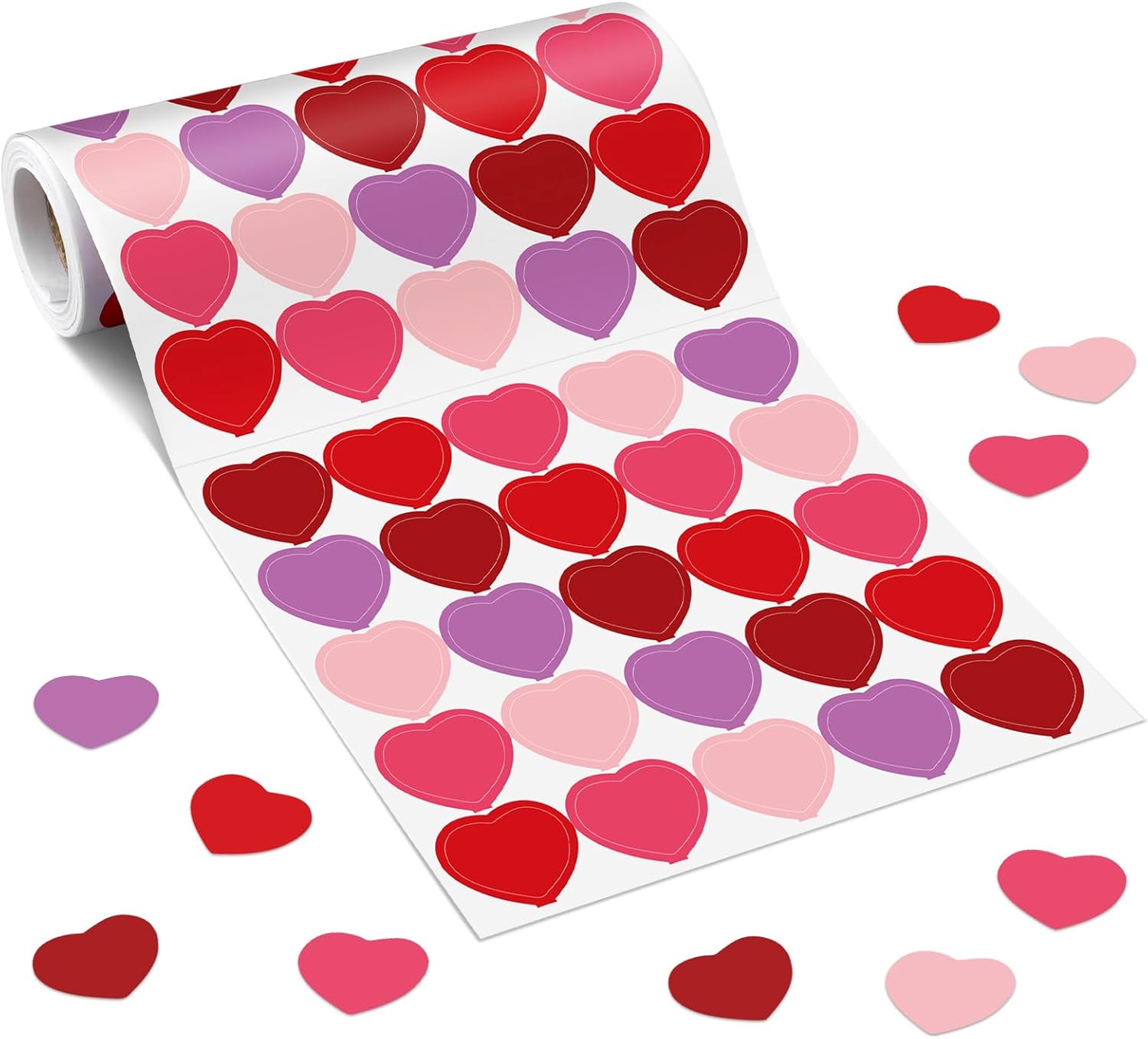 Tenceur 1000 Pcs Valentines Heart Stickers for Kids, 5.3 in Red Heart Stickers Roll Pink Purple Sticker for Valentines Party Favors, Kid Reward Classroom School Supplies, Wedding Envelope Packaging