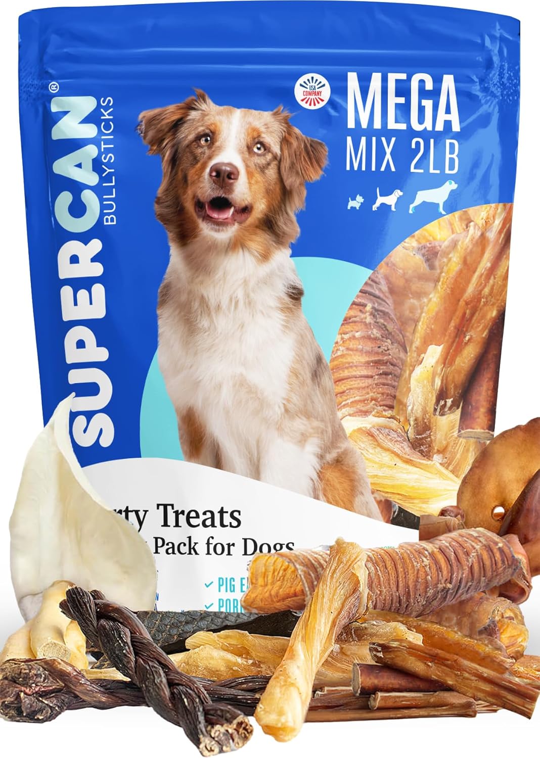 Supercan Mega Mix (2lb/32oz) Bargain Bag Treats for Dogs, All-Natural Premium Hand Selected Chews for Puppy/Large/Medium/Senior Dogs, Healthy & Natural Source of Vitamin A, B6, B12, Protein SUPERFOOD
