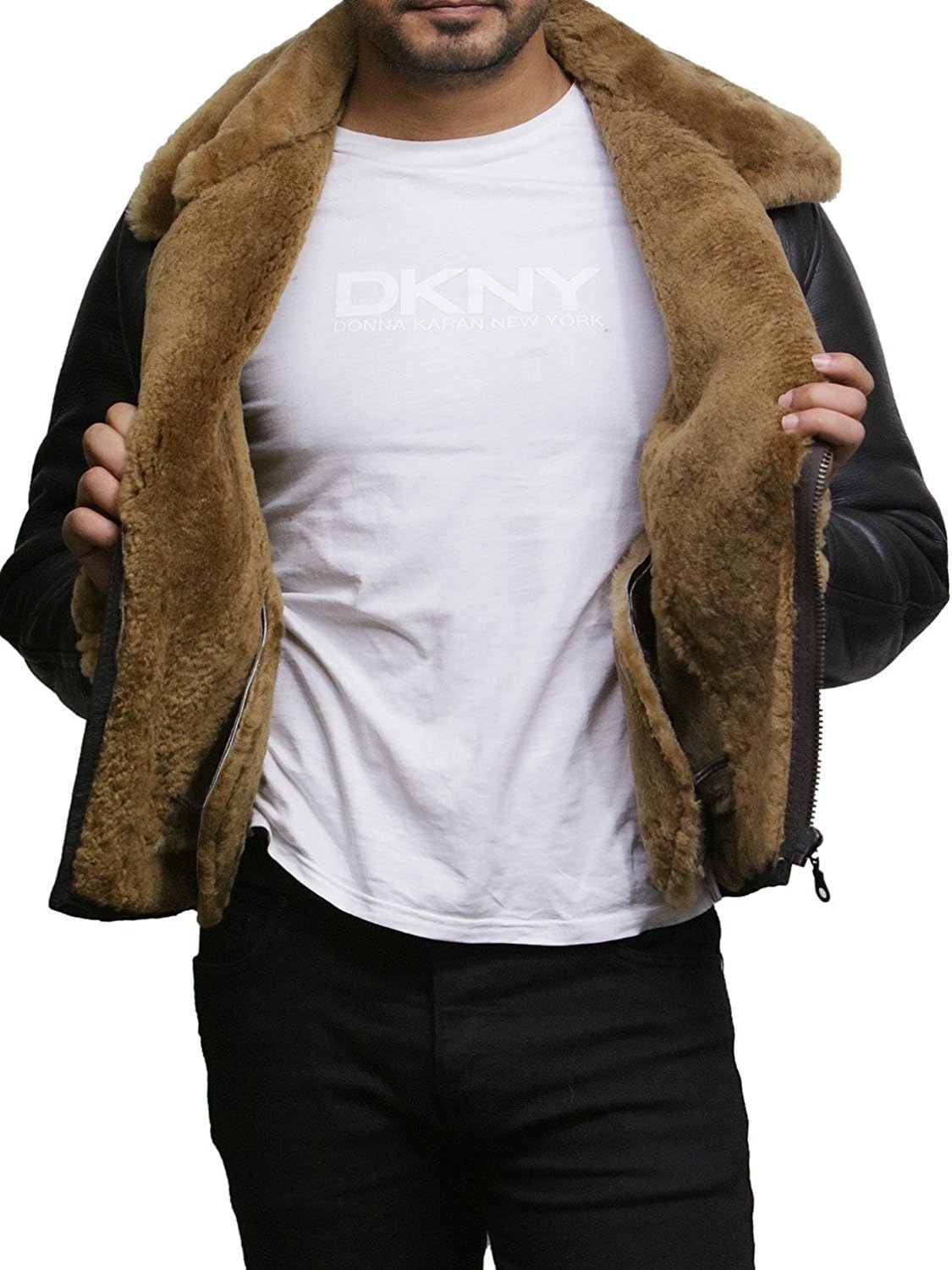 BRANDSLOCK Mens Aviator Pilot B3 Real Shearling Sheepskin Leather Bomber Jacket - Image 2