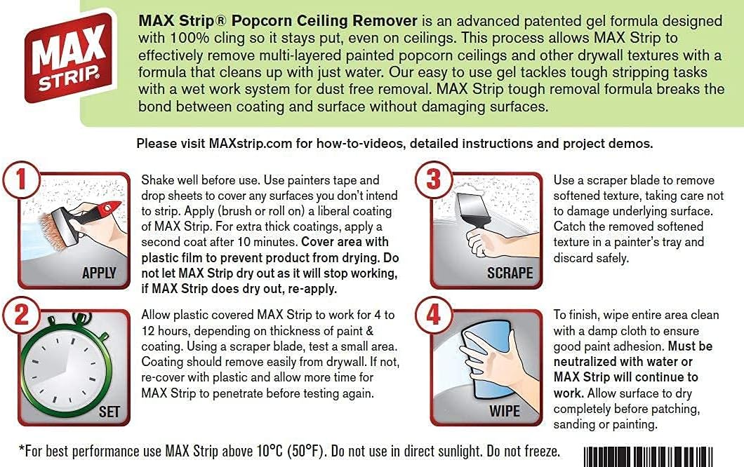 Max Strip Professional Strength Painted Popcorn Ceiling Remover - 1 Gallon - No Methylene Chloride No NMP Powerful No Drip Gel Formula