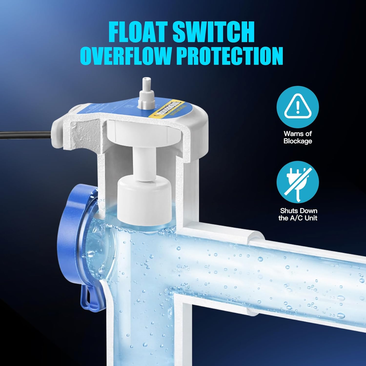 EZ Trap 83210 Float Switch Condensate Trap with Overflow Protection, Easy Installation, Transparent P-Trap for HVAC Systems, 3/4" Primary Drain, 1" Deep, Durable PVC Construction