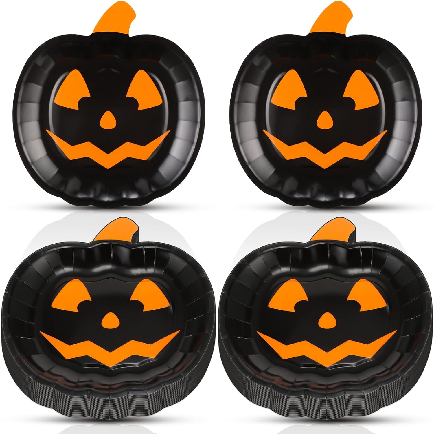 Sliner 200 Pcs Halloween Paper Plates Black Pumpkin Shape
