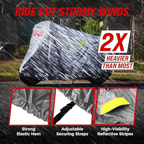 Vista 56 de Cubierta de protección para motocicleta de la marca Badass Motogear, con rayas reflectantes de seguridad nocturnas, escudos de calor, con badass