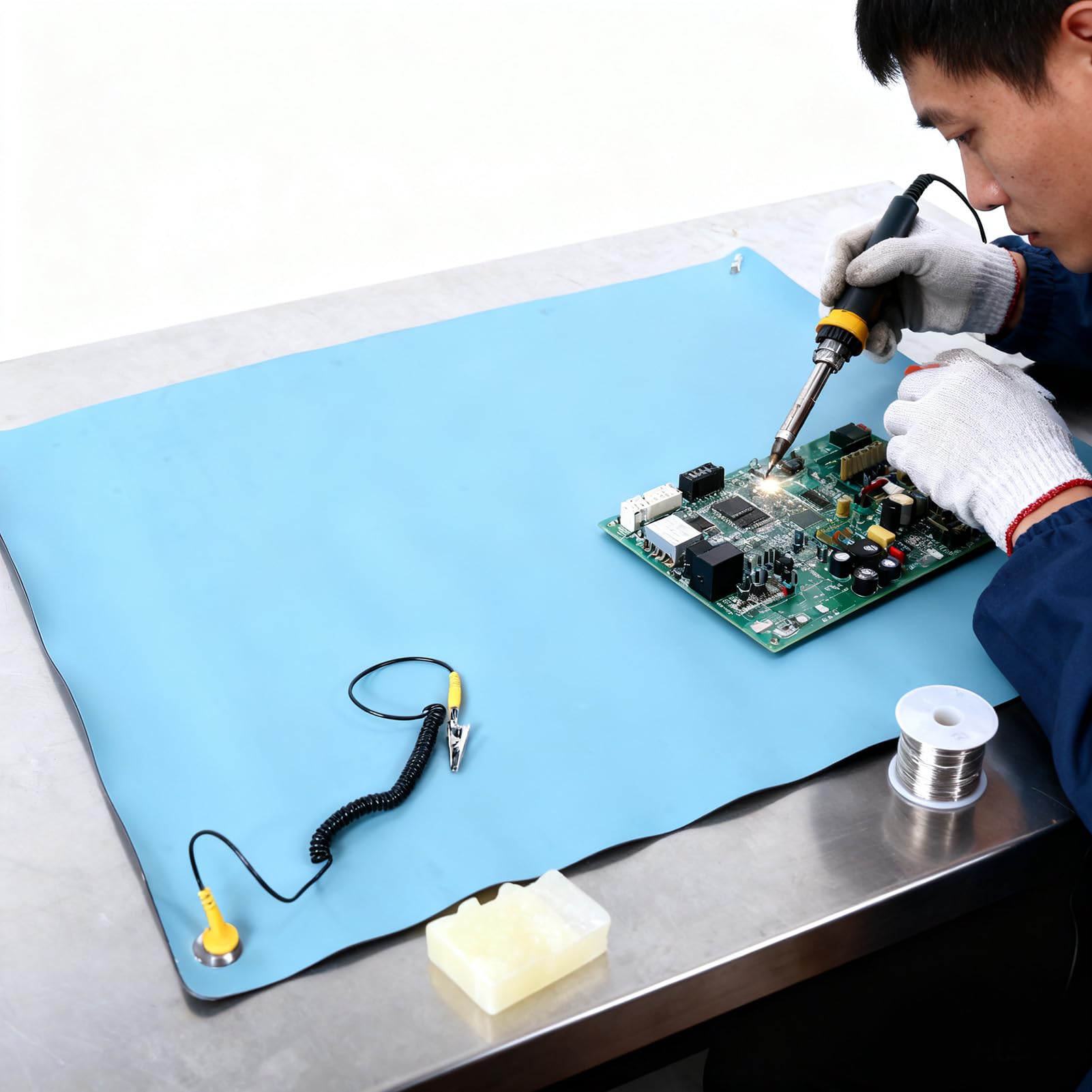 Jiawu Antistatische Matte, 26,4 X 20,1 Zoll Gummi-ESD-Pad für Elektronik, Inklusive 5,9 Fuß Erdungsdraht, Erstklassige Hitzebeständige ESD-sichere Lötmatte für die Reparatur von