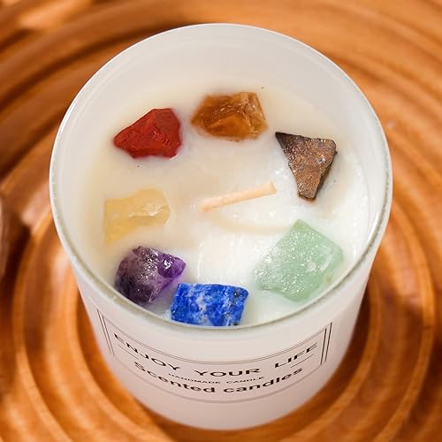 Velas de cristal curativo con 7 piedras de chakra, vela de soja para meditación, regalo espiritual para mujeres, vela de manifestación perfumada