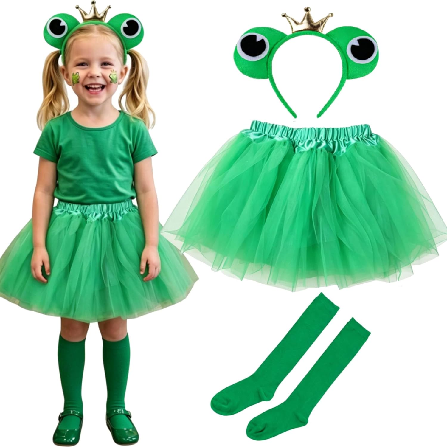 Kirei Sui Kids Animal Green Frog Ears Headband Bowtie Tail & Tutu Costume