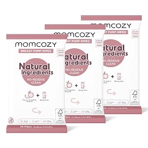 Momcozy Natural Breast Pump Wipes for Pump Parts Cleaning On-the-go 30 Count Pack of 3 Flash Clean Resealable