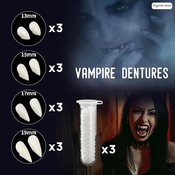 Vampire Teeth, 12 Pairs 4 Size Vampire Fangs with 3 Teeth Glue