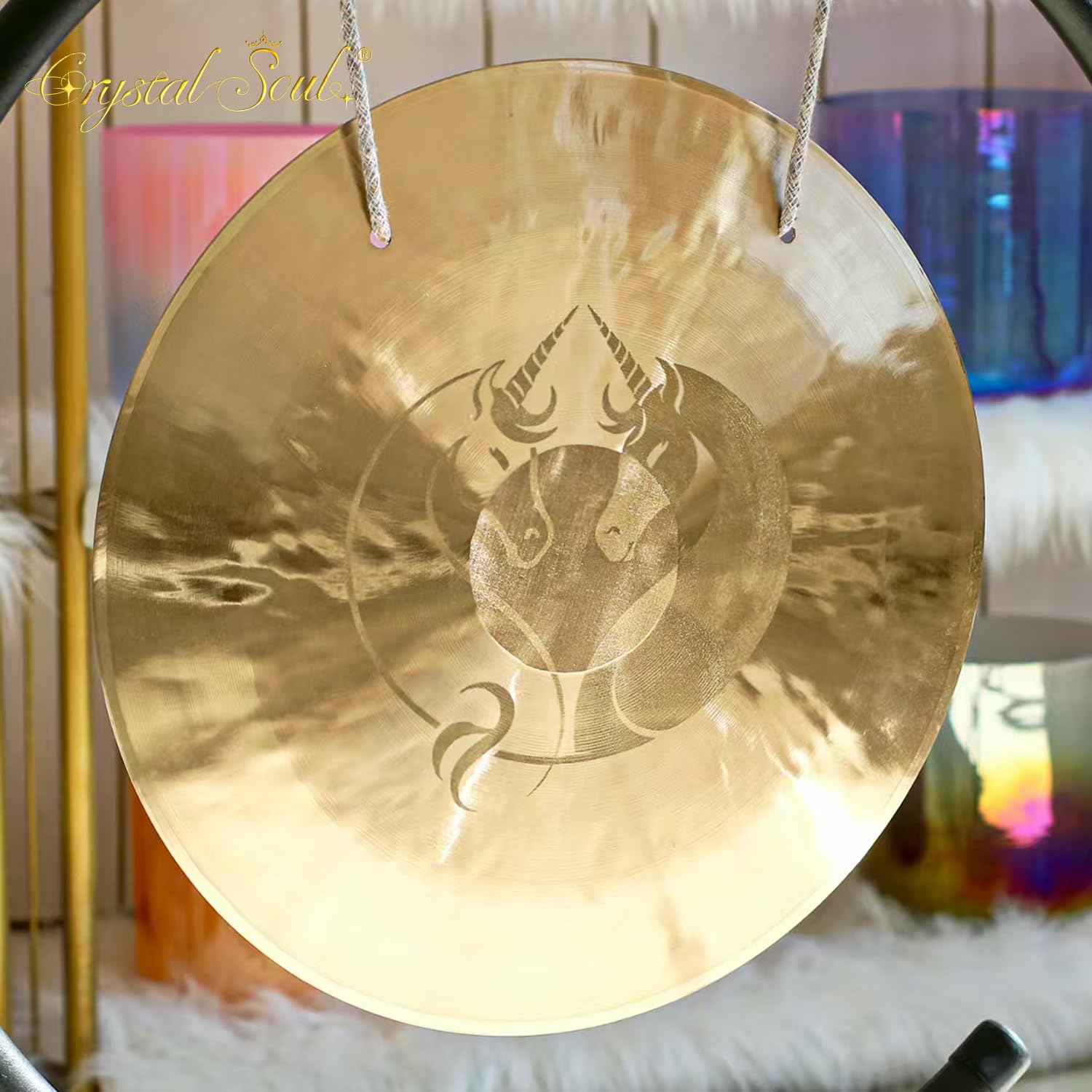 Crystal Soul - Gong de viento para meditación con mazo personalizable para meditación y yoga y curación de sonido (28)