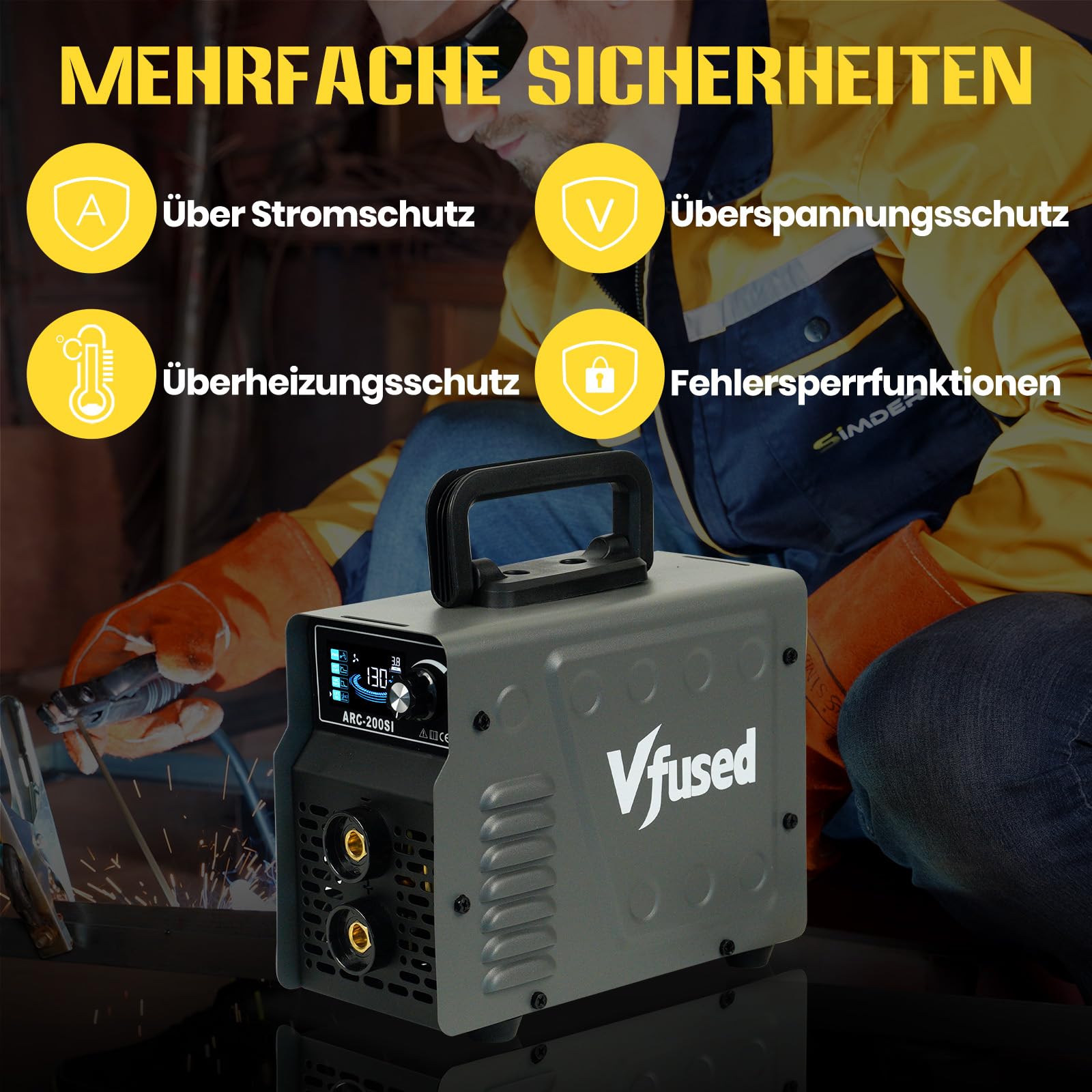 130A MMA Schweißgerät, 2.2kg LED Stick Welder mit Hot Start Arc Force Anti-Stick, Lift TIG Optional, CE-Geprüft, für Heimwerker Autoreparatur Zaunbau, 1.6-3.2mm Elektroden, 230V