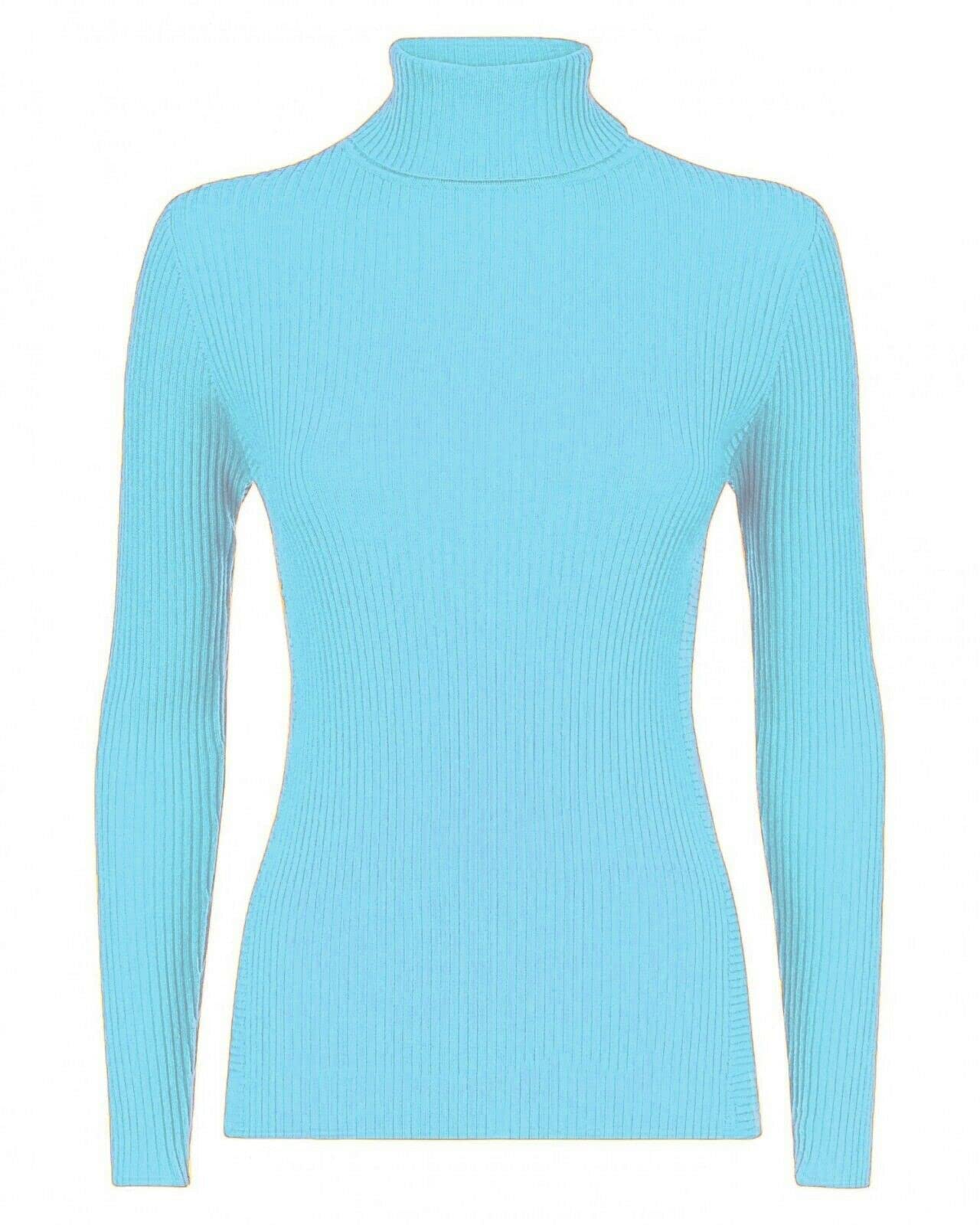 GUBA Womens Polo Neck TOP Ribbed Ladies ROLL Turtle HIGH Neck Jumper Long Sleeve Turquoise