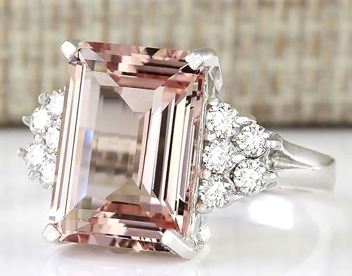 Miniatura 2 de DOCCESTU Chic Women Jewelry 925 Silver Natural Morganite & White Sapphire Wedding Ring Size 6-10