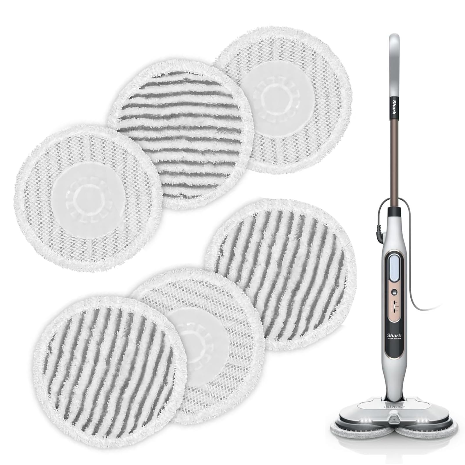 XunHe 6pcs Replacement Steam Mop Pads for Shark S6002UK Steam Mop, Reusable S7000AMZ S7001 S7201 Scrub Mop Pads Steam & Scrub Cleaning Pads for All sealed hard floors Washable Rotating Power Pads