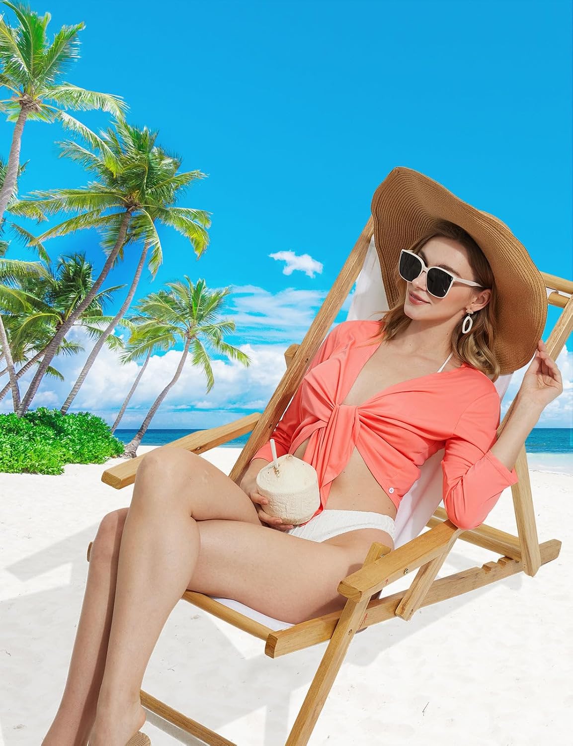 baleaf Women's Tie Front Shrugs UPF50+ Sun Protection Cropped Lightweight Summer Bolero Cardigan 3/4 Sleeve Sun Shawl Tops for Dresses Pink L - Image 3