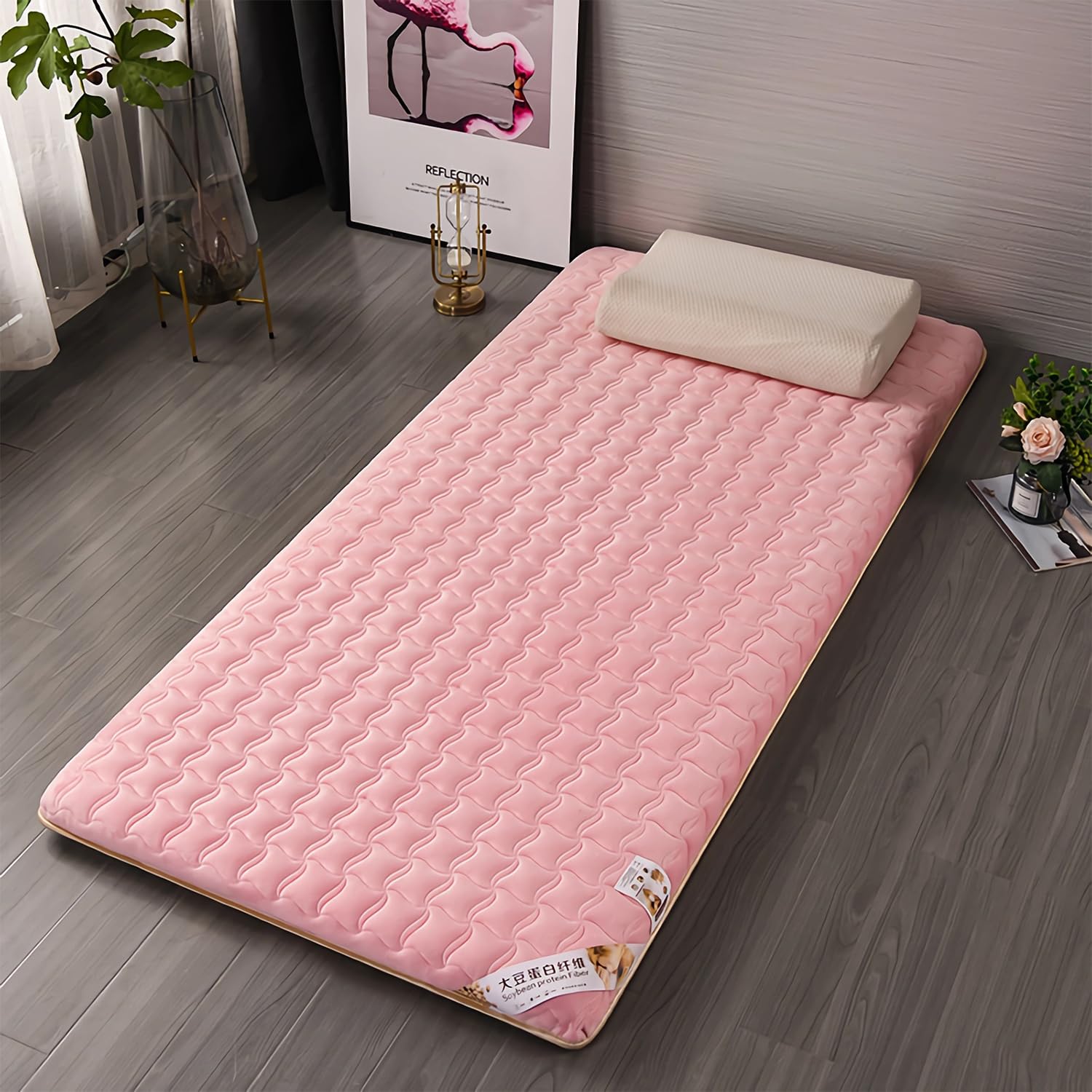 LXJDDLD Japanese Futon Mattress Foldable Mattress,Kids Floor Mattress for Sleeping,Roll Up Mattressmat,Shiki Futon Portable Sleeping Pad for Tent Camping,Guest Bed,Pink,100x200cm 39x79in