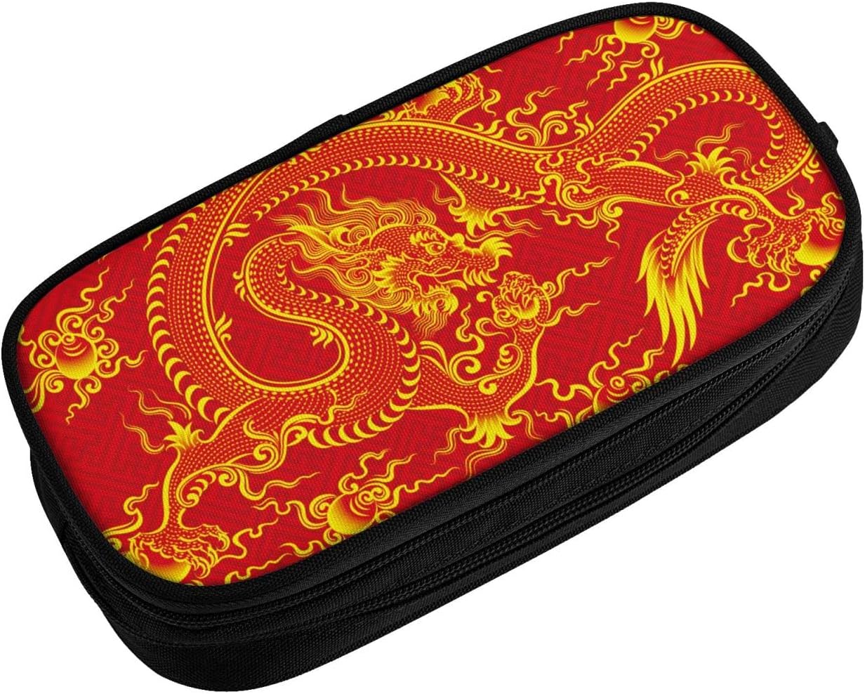 Amazon.co.jp: 中華風 竜柄 赤 レッド 筆箱 シンプル ペンケース