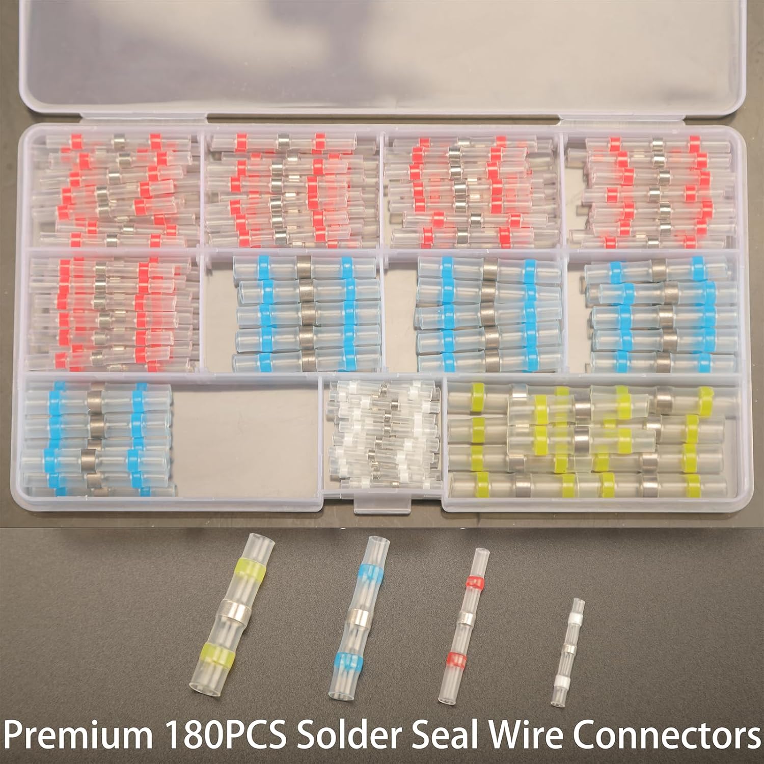 180pcs Solder Seal Wire Connectors Heat Shrink Wire Connectors, Waterproof Solder Seal Heat Shrink Wire Terminal Connectors Kit Marine Grade Heat Shrink Connectors Butt Splice connectors