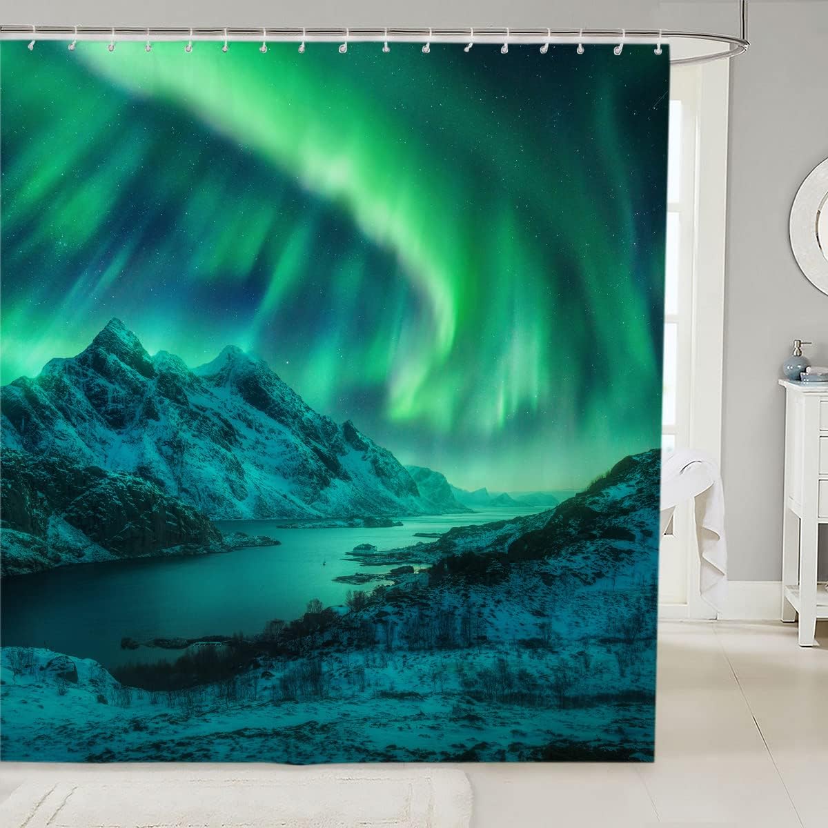 Aurora Borealis Shower Curtain for Bathroom Northern Lights Galaxy Nature Light Printed waterproof fabric shower curtain for bathroom home decoration Shower Curtain Set for Bathroom 70 x 70 Inch