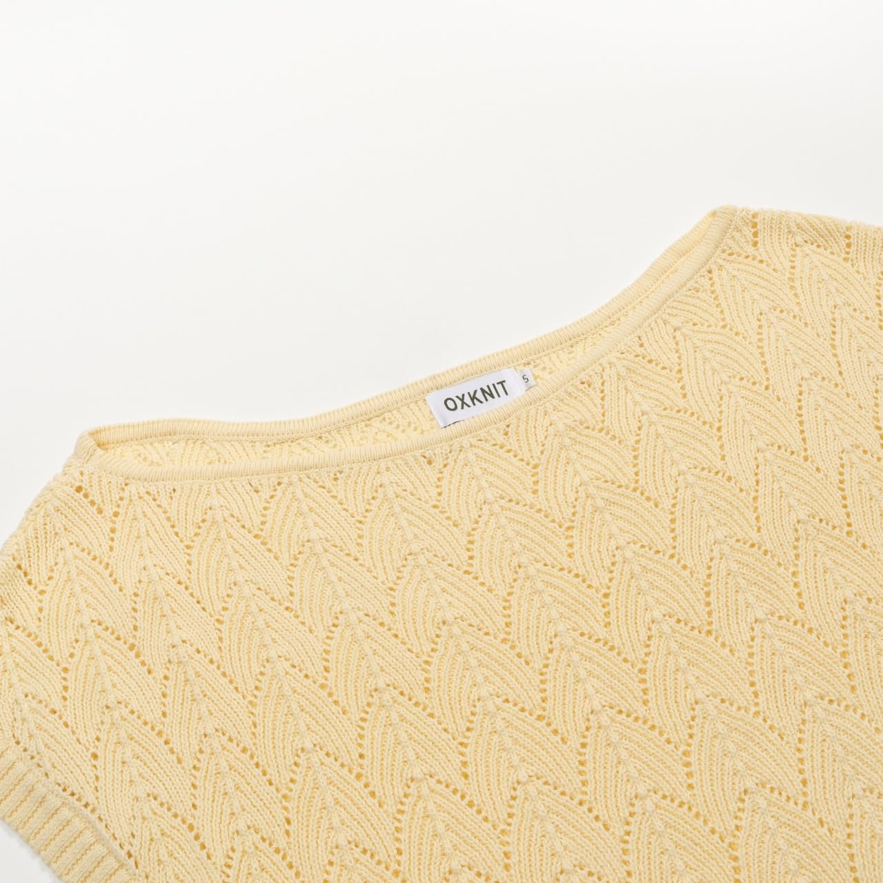 OXKnit Damen Off Shoulder T-Shirt Baumwolle Stricktop Kurze Ärmel Lässig Alltagskleidung - Kurze Version