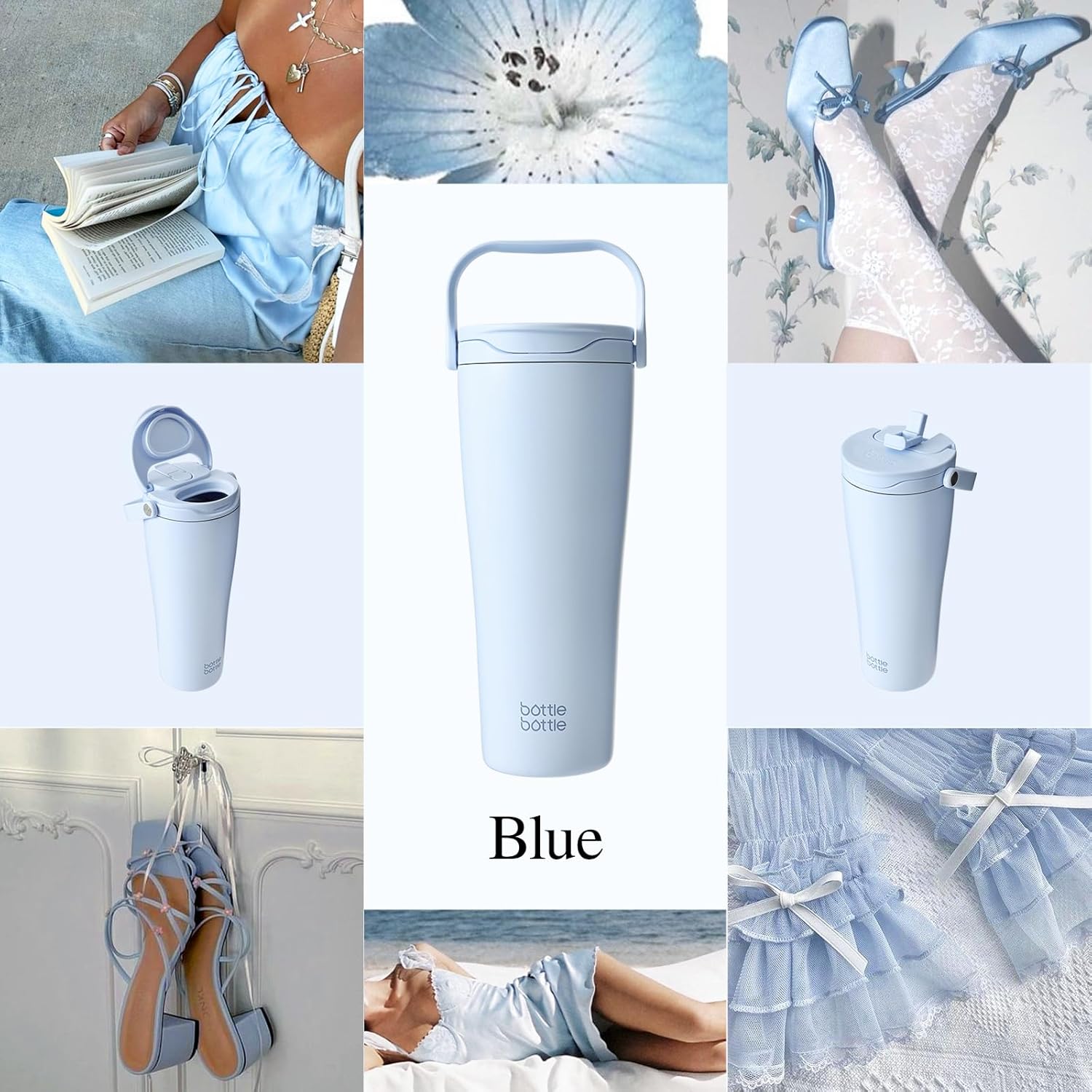 BOTTLE BOTTLE Insulated Tumbler with Handle & Straw Lid, 30oz Stainless Steel Leak-Proof Water Bottle for Hot & Cold Drinks, Add Ice Without Unscrewing, BPA-Free for Travel, Sports, Office(Blue) - Image 5