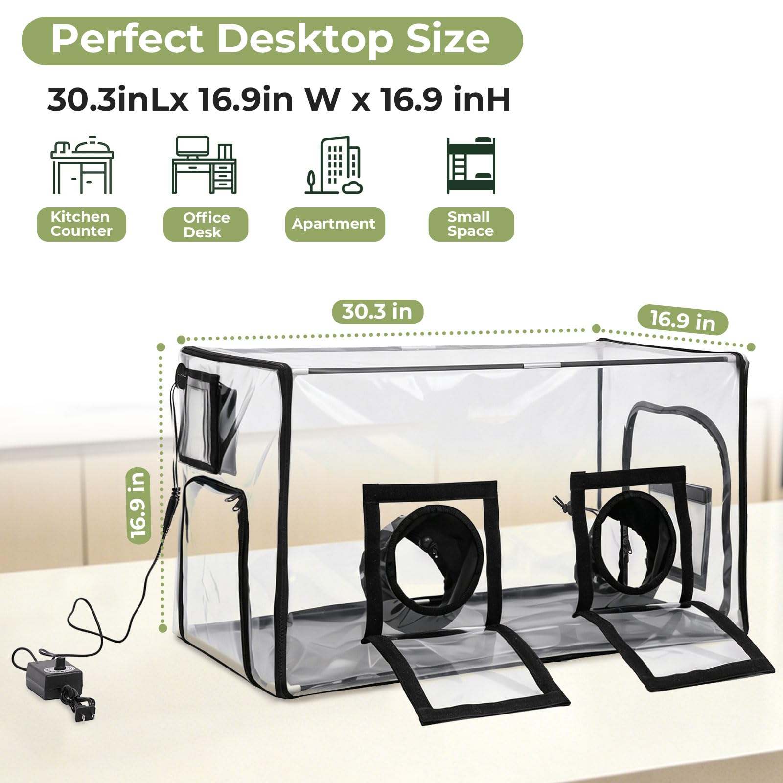 Kit de tienda de cultivo de hongos premium con humidificador y ventilador, invernadero interior de escritorio con flujo de aire filtrado, ventana ultra transparente sin arrugas para