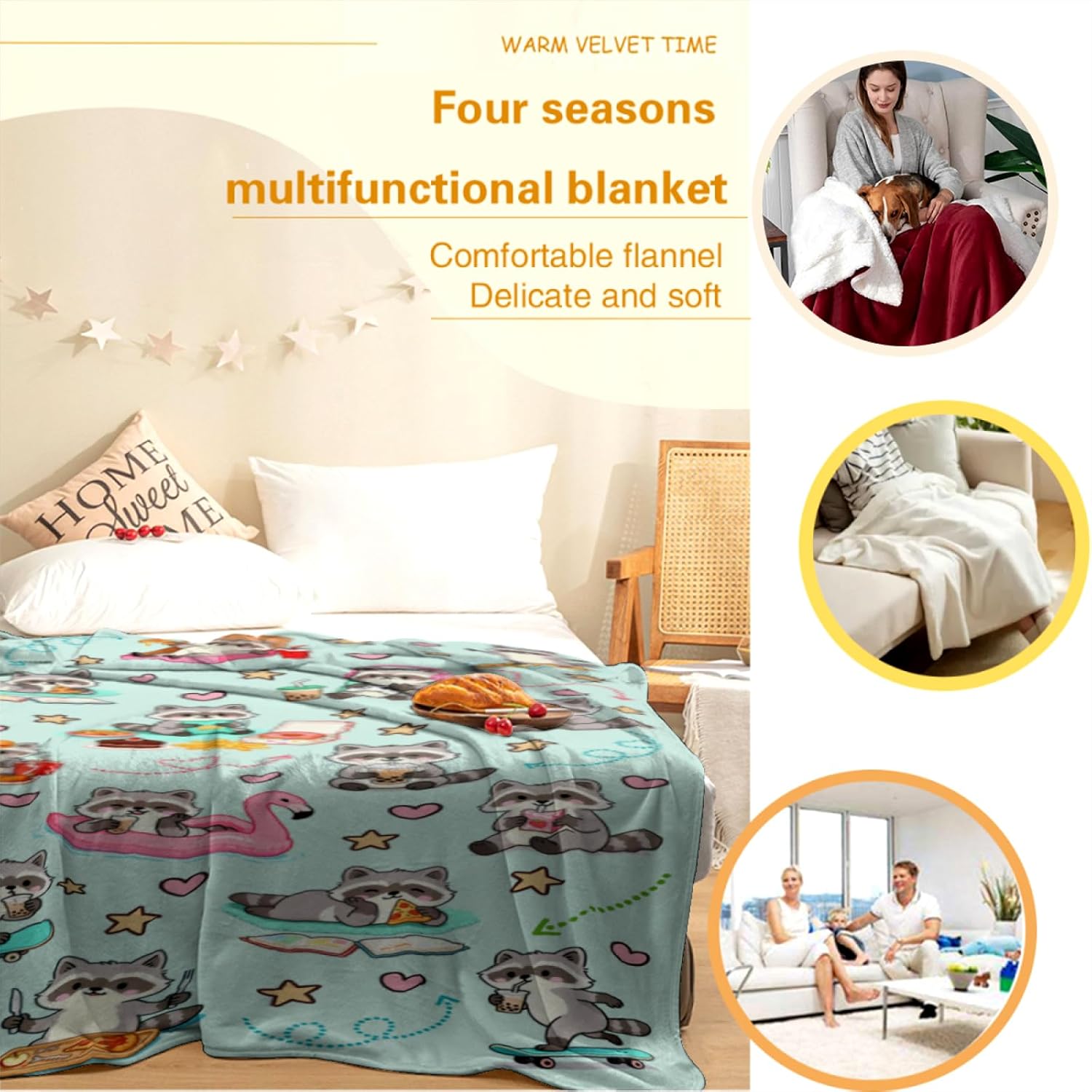 Cute Raccoon Blanket, Raccoon Lover Gifts for Women Men Kids Girls Boys, Raccoons Plush Throw Blanket for Birthday 50"X40" - Image 6