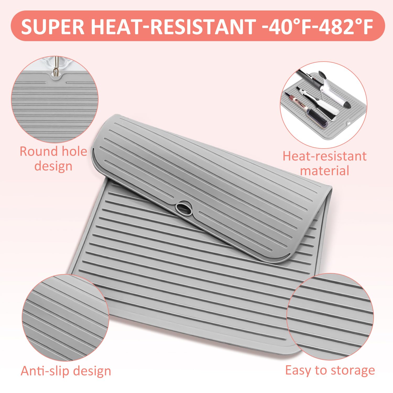 Alfombrilla Resistente al Calor Grande Alfombrilla de Silicona para Herramientas de Peluquería Calientes para Tenacillas Planchas de Pelo Herramientas de Estilizado Portátiles