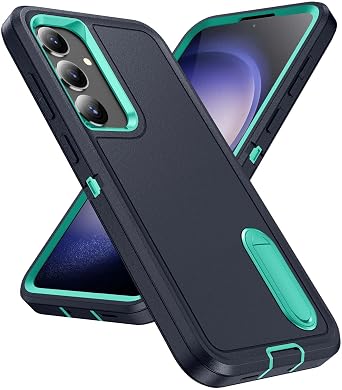 for Samsung Galaxy S24 Case and S25 Case, with Built in Stand, Shockproof, Dustproof, Drop Proof, Military Grade Dual Layer Protective Cover, Blue/Cyan
