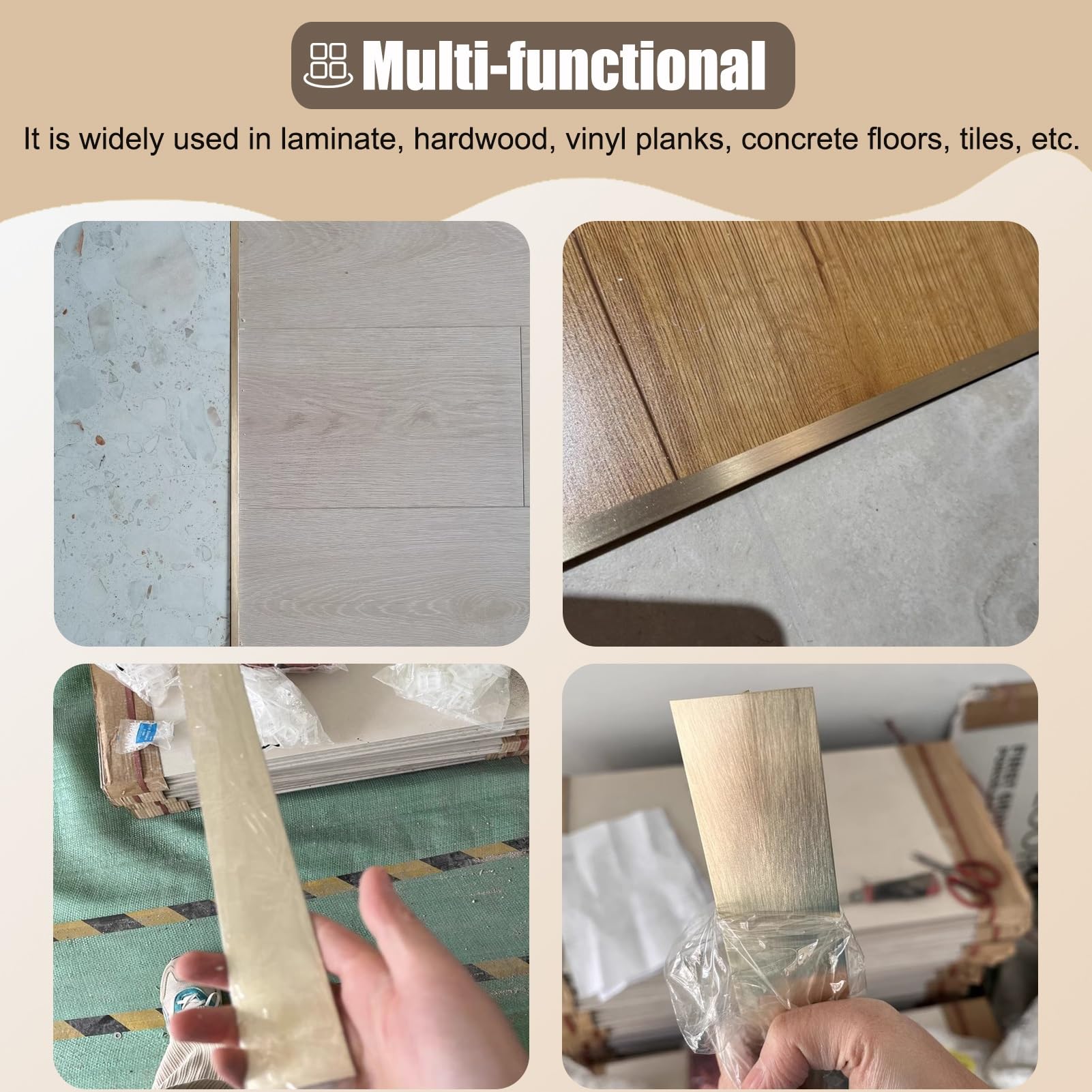 Bodenübergangsleiste, Türschwellen, Rampe for Hartholz, 2er-Pack, Eingangsübergänge, Trennwand-Finish for Fliesenstufen, Messing-Schwellenrampenverkleidung(6x3mm)