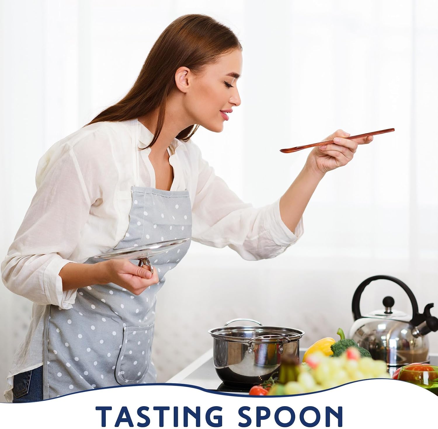 4 Pcs Wooden Tasting Spoons Long Handle 13 x 1.3 Inch for Cooking