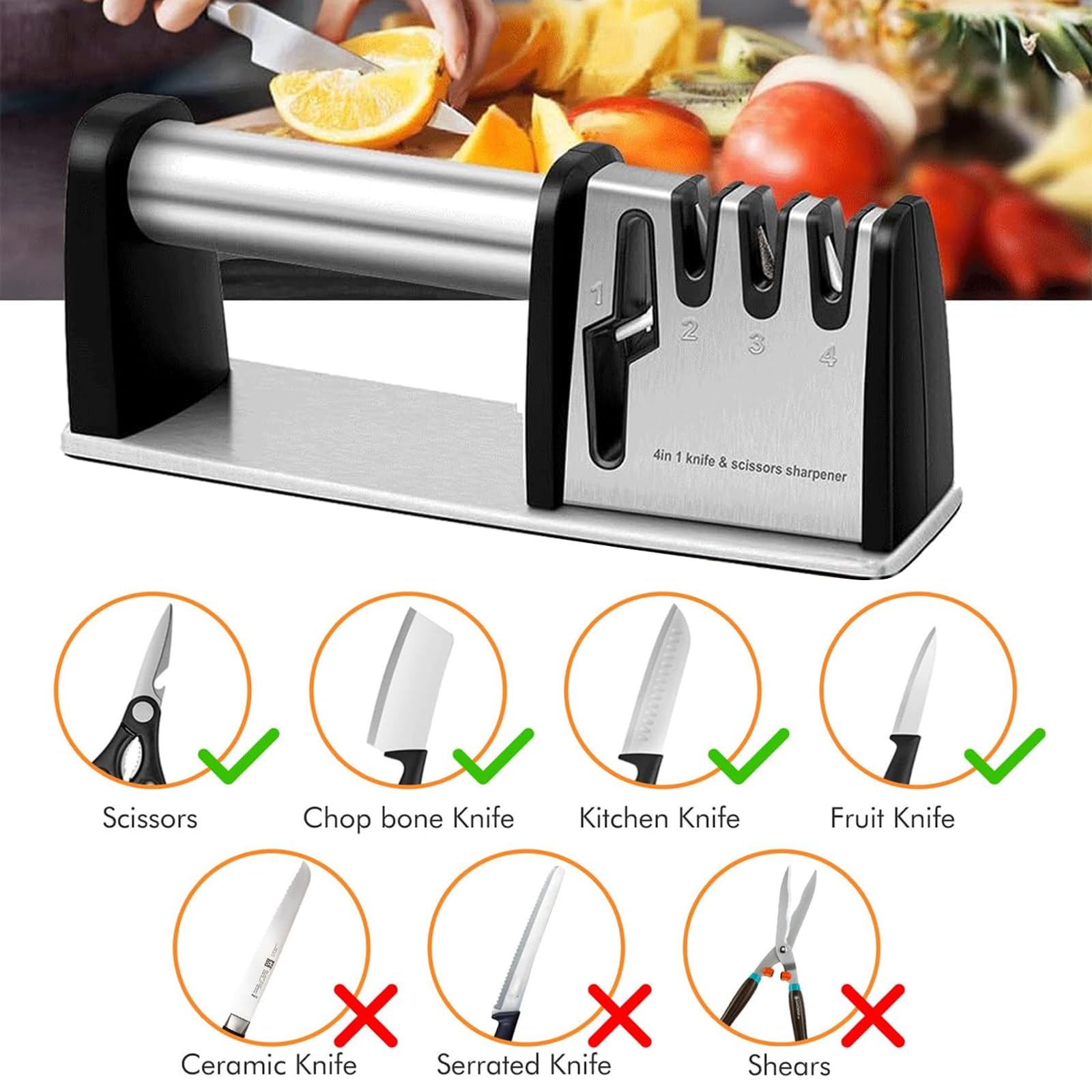 Affilacoltelli Professionale, Affilatore per Coltelli, Affila Forbici, Lima Coltelli, 4 in 1 Affilatore Multifunzione, per Coltelli da Cucina, Coltelli da Lavoro, Forbici