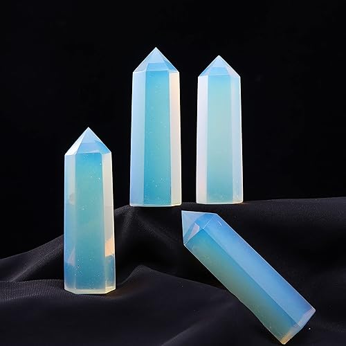 Miniatura 7 de Runyangshi Varita de cristal curativo grande con forma de torre de cristal de ópalo, 6 piedras facetadas de un solo punto para curación, meditación