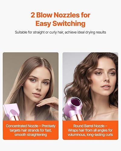 Miniatura 3 de VEVOR Cepillo para peinar y secar el cabello, 6 en 1 con motor sin escobillas, 2 rizadores de envoltura automática, 3 cepillos y 2 boquillas,