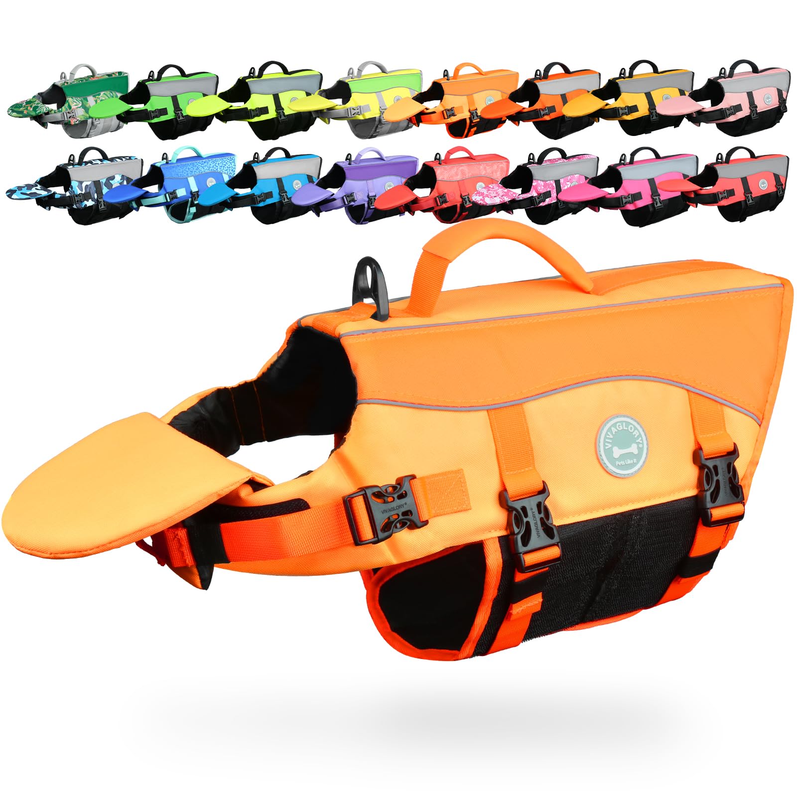 VIVAGLORY Dog Life Vest Front Float Dog Swim Vest, L, Dark Orange