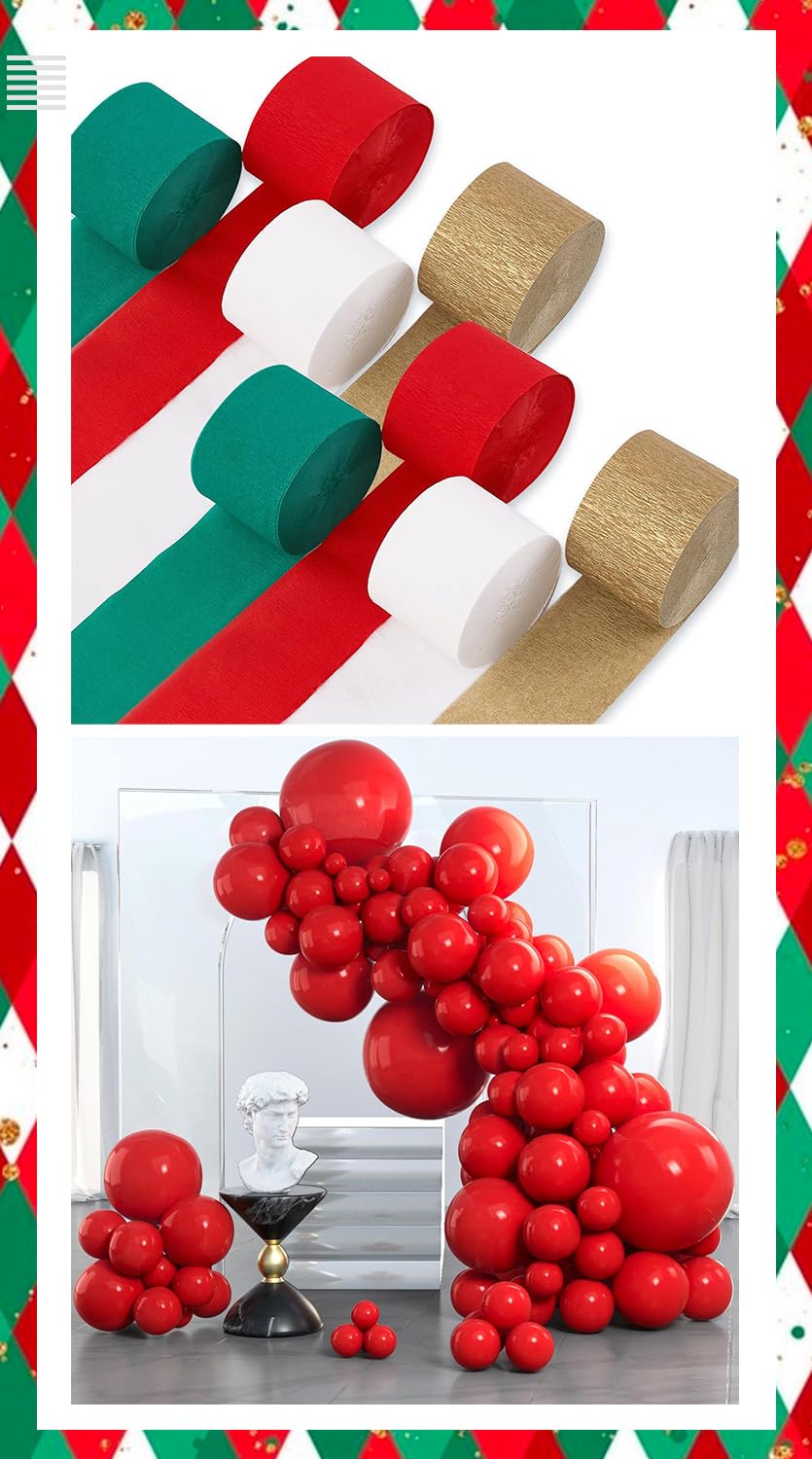 PartyWoo Red Balloons Different Sizes 85 pcs and Crepe Paper Streamers 8 Rolls for Christmas Decorations