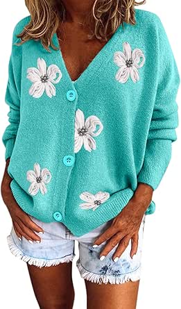 Women S Mid Length Floral Long Sleeve Sweater Cardigan main image 0