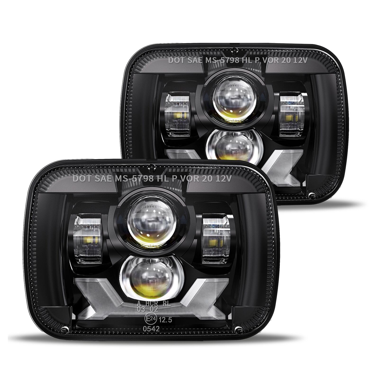 HWSTAR Pair 180W 1000% Bright H6054 5x7 7x6 Led Headlights Compatible with Jeep Cherokee XJ Wrangler YJ DOT Anti-glare DRL Turn Signal Hi/Low Sealed Beam Ford Chevy GMC Toyota Nissan Dodge etc Black